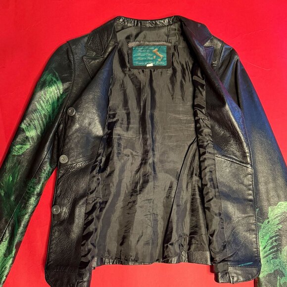 Upcycled Vintage Leather Jacket by Mario Oliva – Hand-Painted, Size XS - Picture 8 of 12